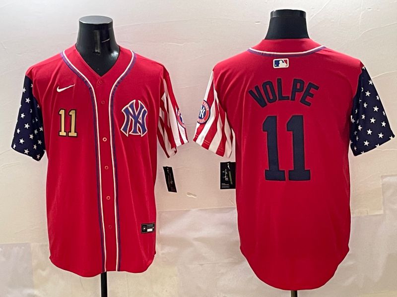 Men New York Yankees #11 Volpe Red a generation of national flags Jointly Name 2025 Nike MLB Jersey style 3->new york yankees->MLB Jersey